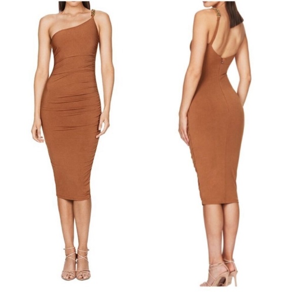 Nookie Alyssa Chain Midi Dress in Tan - Picture 1 of 11